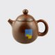 Handmade egg shaped Jianshui clay teapot with Mei Leaf Blue & Yellow square design